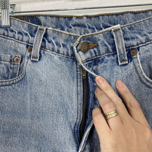 Levis 550 Jeans Womens Light Wash Relaxed Tapered Raw Hem Zip Fly Red Tab Denim - Picture 4 of 15